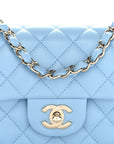 Lambskin Quilted Mini Rectangular Flap Light Blue