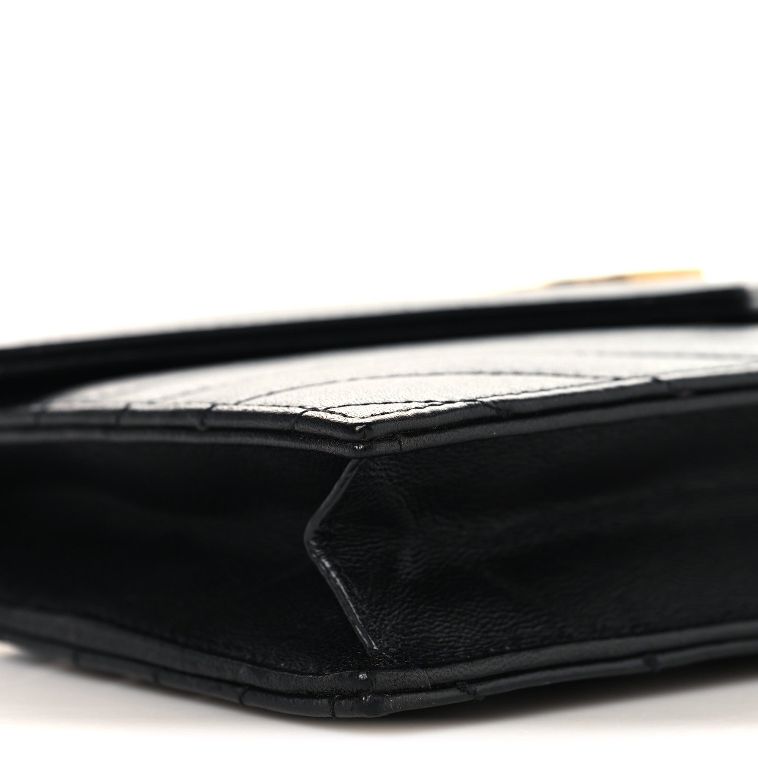 Calfskin Matelasse Chevron Monogram Envelope Chain Wallet Black