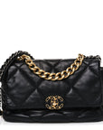 Lambskin Quilted Large CHNL 19 Flap Black