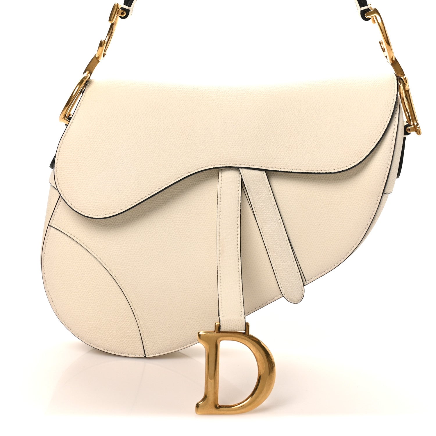 Grained Calfskin Saddle Bag White