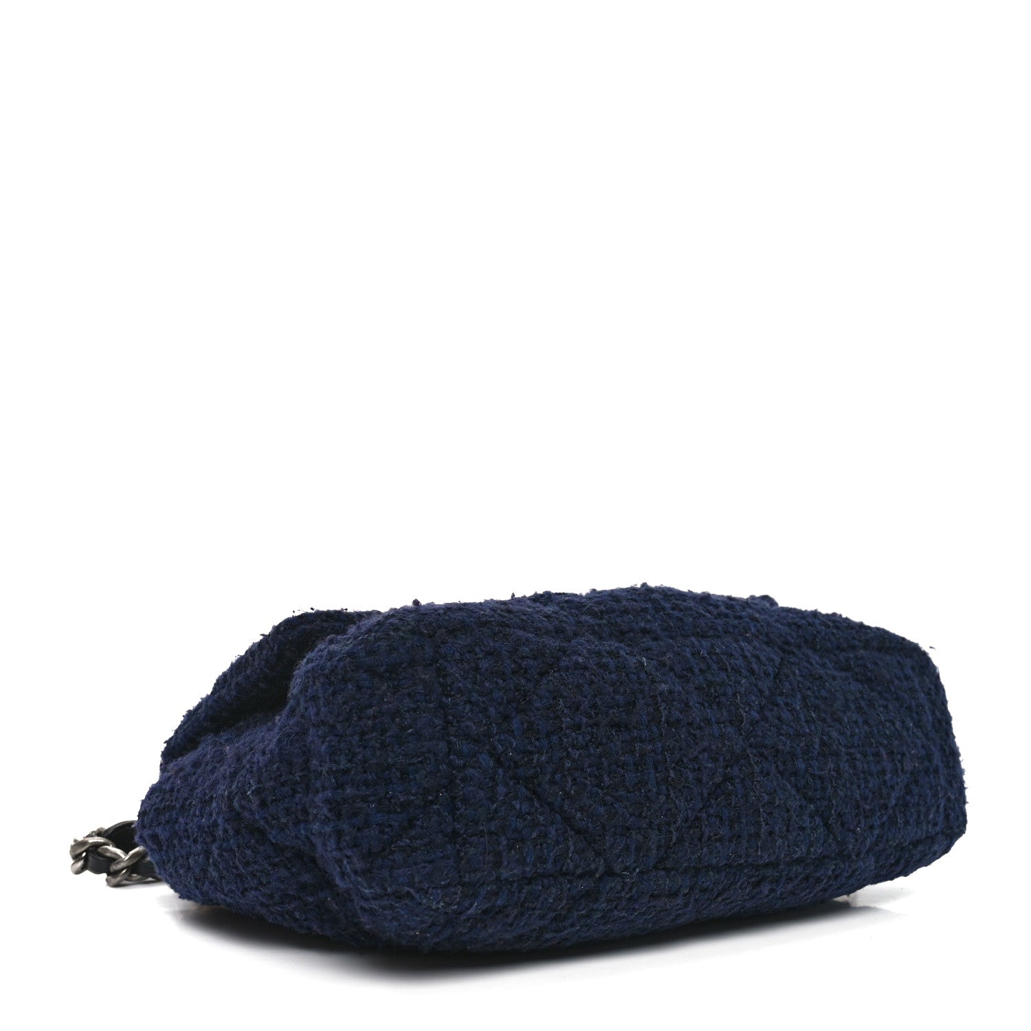 Tweed Quilted Large CHNL 19 Flap Navy Blue