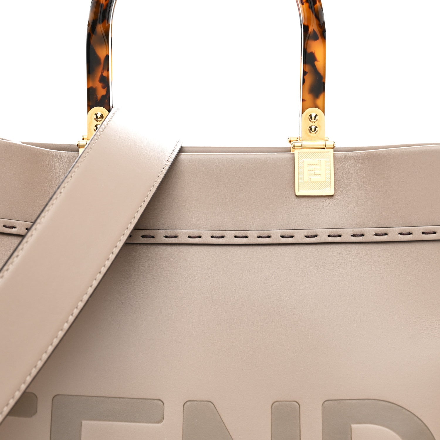 Vitello King Plexiglass Logo Embossed Medium FNDI Sunshine Shopper Tote Tortora