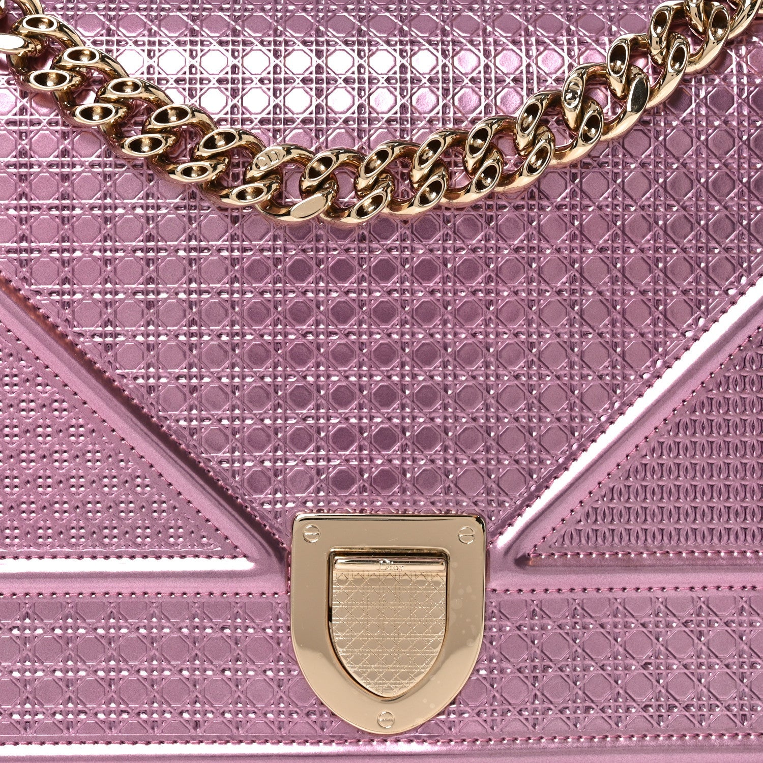 Metallic Patent Micro-Cannage Medium D1ORama Flap Bag Pink