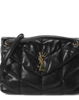 Lambskin Quilted Medium Loulou Puffer Monogram Chain Satchel Black