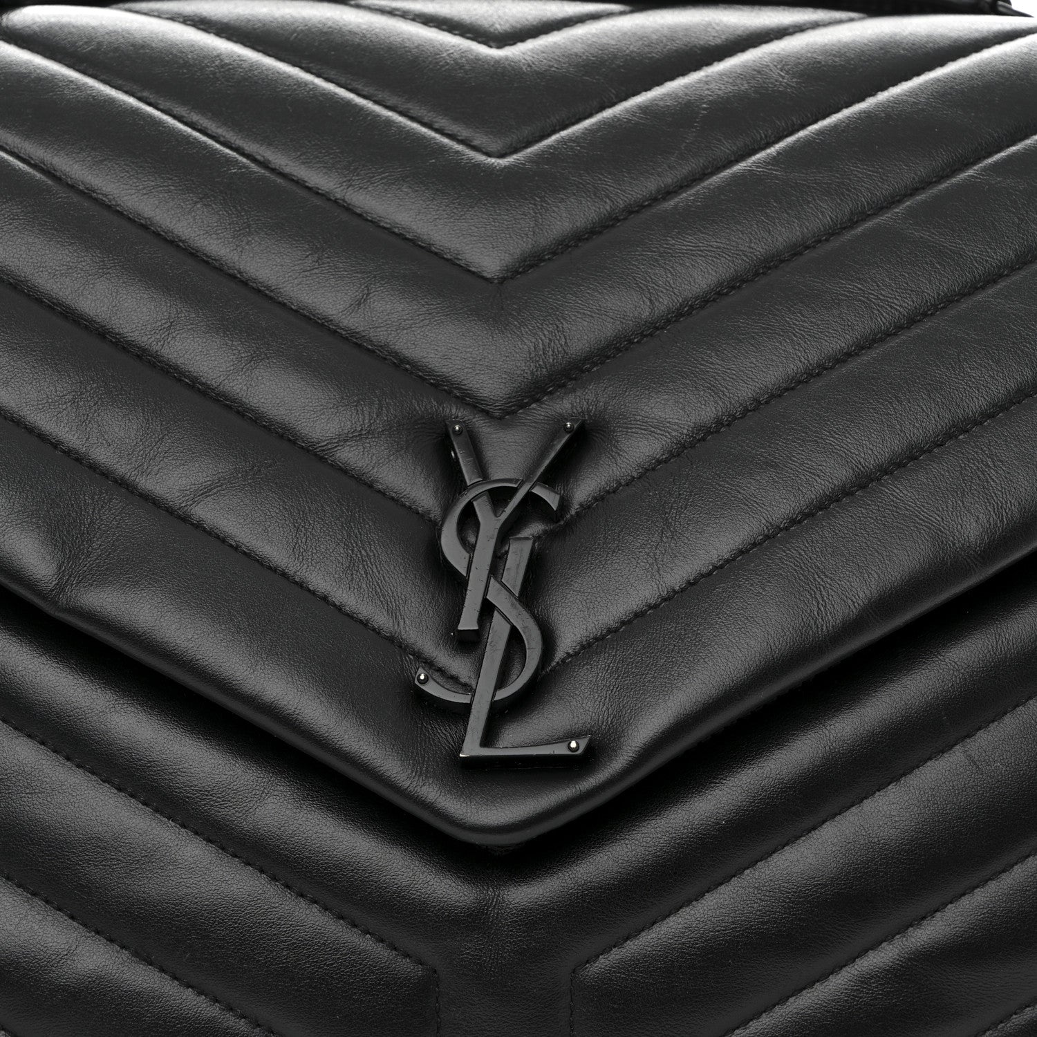 Calfskin Y Quilted Monogram Monochrome Large Loulou Chain Satchel Black