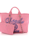 Canvas Calfskin Striped Large Deauville Tote Pink Blue