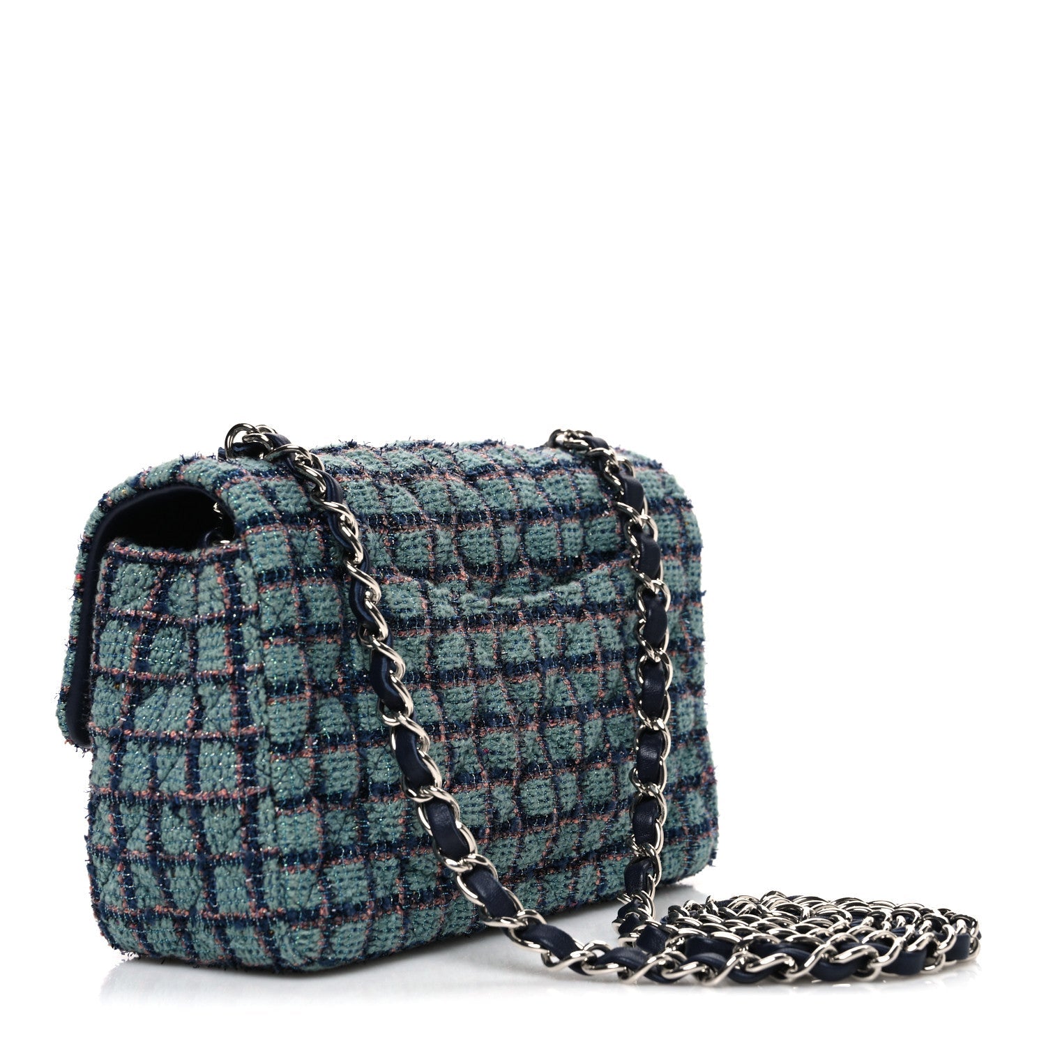 Tweed Quilted Mini Rectangular Flap Green Navy Dark Beige