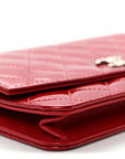 Patent Quilted Brilliant Wallet On Chain WOC Red