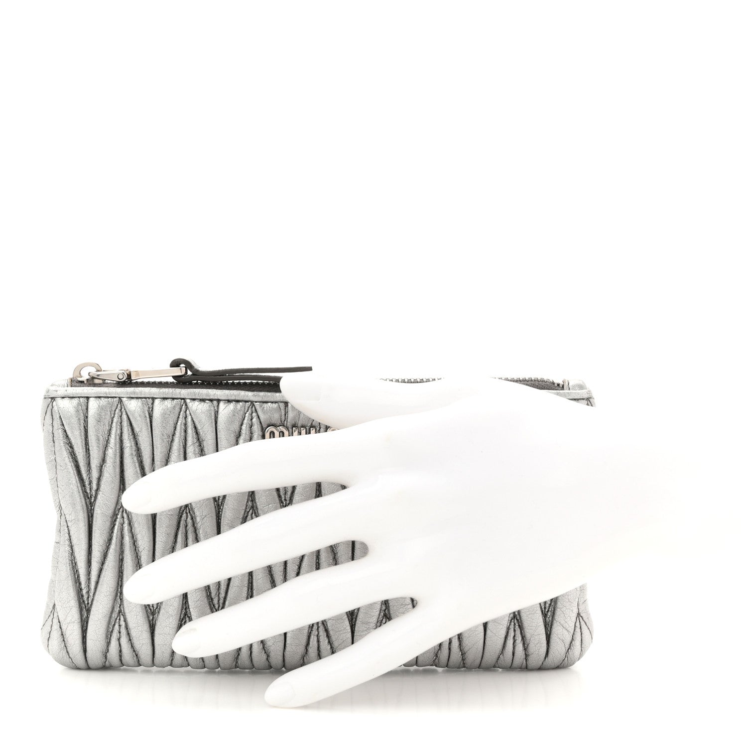 Metallic Nappa Matelasse Quilted Zip Wallet Silver