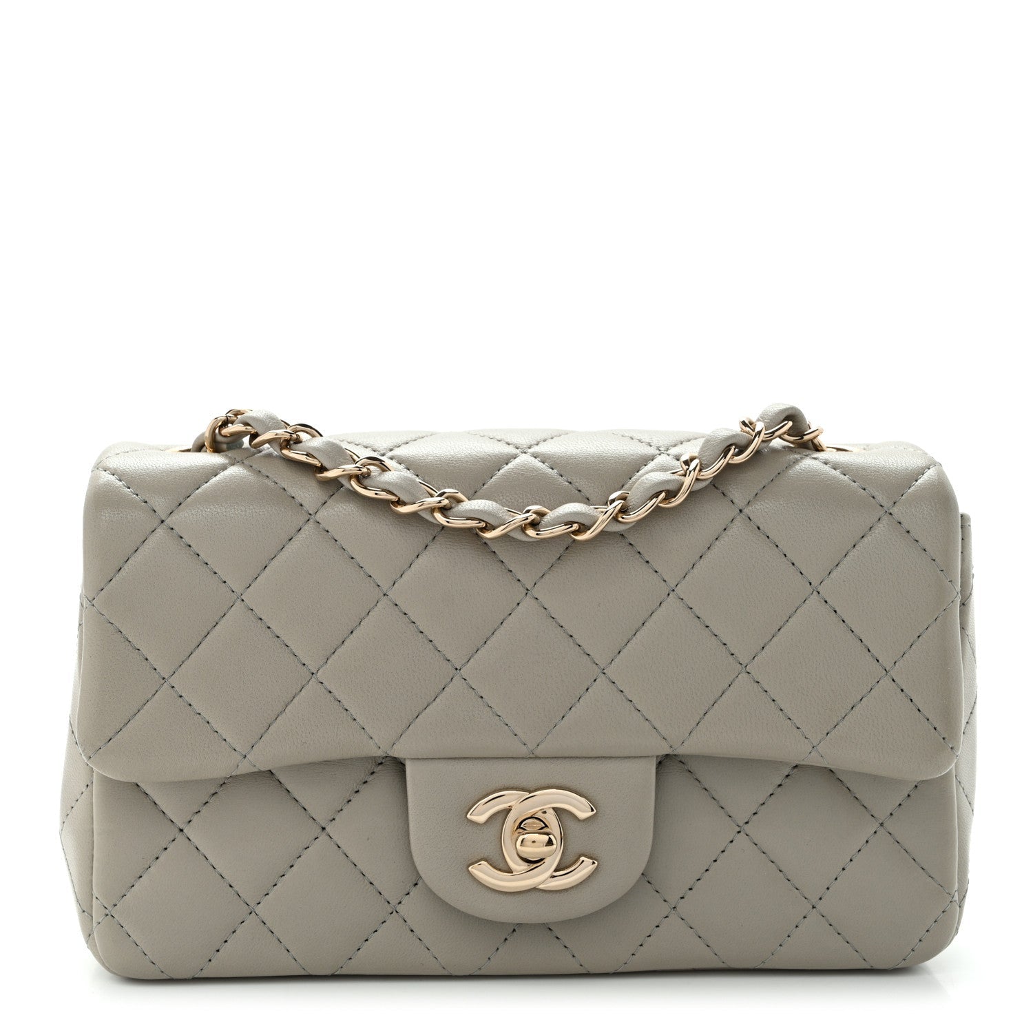 Lambskin Quilted Mini Rectangular Flap Grey
