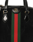 Suede Patent GG Web Medium Ophidia Top Handle Dome Bag Black