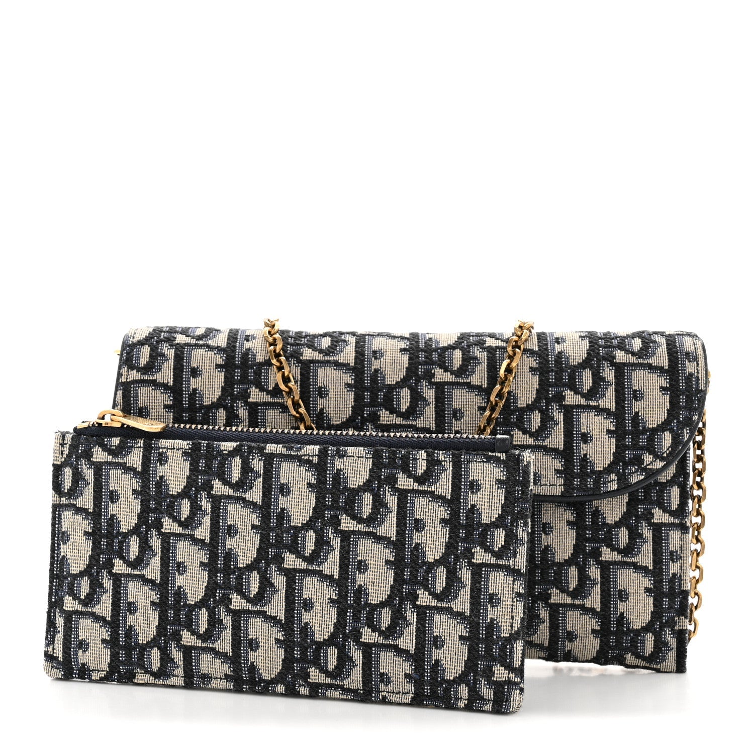Oblique Saddle Chain Long Wallet Blue