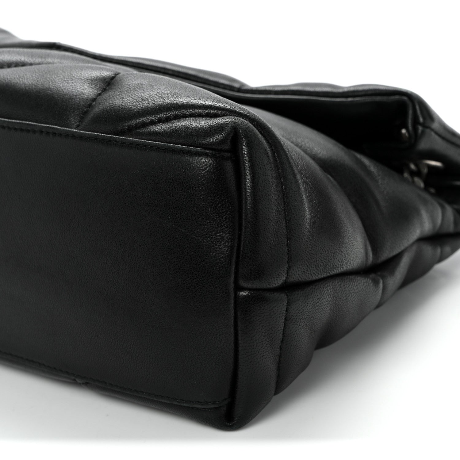 Lambskin Quilted Small Loulou Puffer Monogram Chain Satchel Black