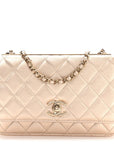 Metallic Lambskin Quilted Trendy CC Wallet On Chain WOC Gold