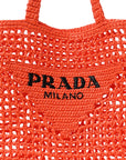 Yarn Raffia Effect Crochet Logo Embroidered Tote Bag Arancio