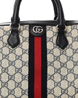 GG Supreme Monogram Web Medium Ophidia Top Handle Bag Beige Blue