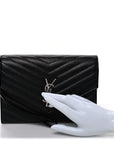 Grain De Poudre Matelasse Chevron Monogram Envelope Clutch Black