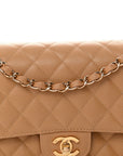 Caviar Quilted Medium Double Flap Beige