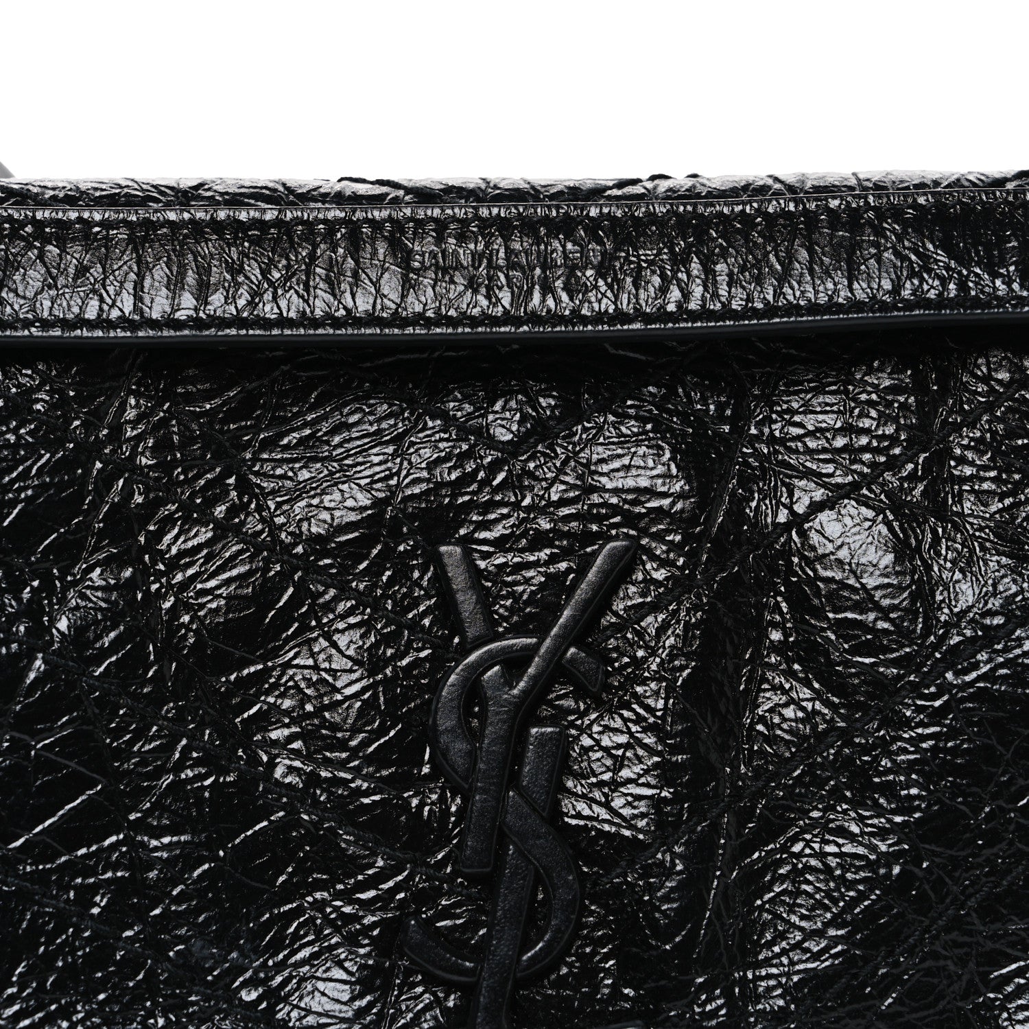 Crinkled Calfskin Matelasse Monogram Baby Niki Chain Satchel Black