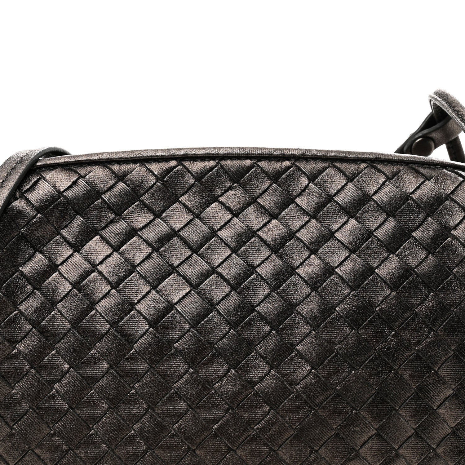 Metallic Nappa Intrecciato Nodini Crossbody Messenger Dark Grey