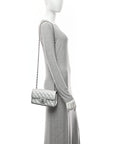 Metallic Lambskin Quilted Mini Rectangular Flap Silver