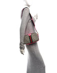 GG Supreme Monogram Textured Dollar Calfskin Web Ophidia Small Crossbody Bag Beige Ebony Fuchsia