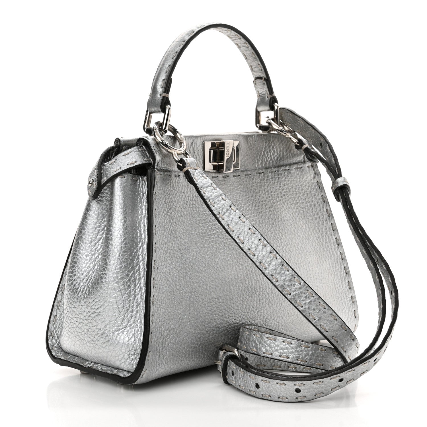 Cuoio Romano Lux Selleria Mini Peekaboo Iconic Satchel Argento