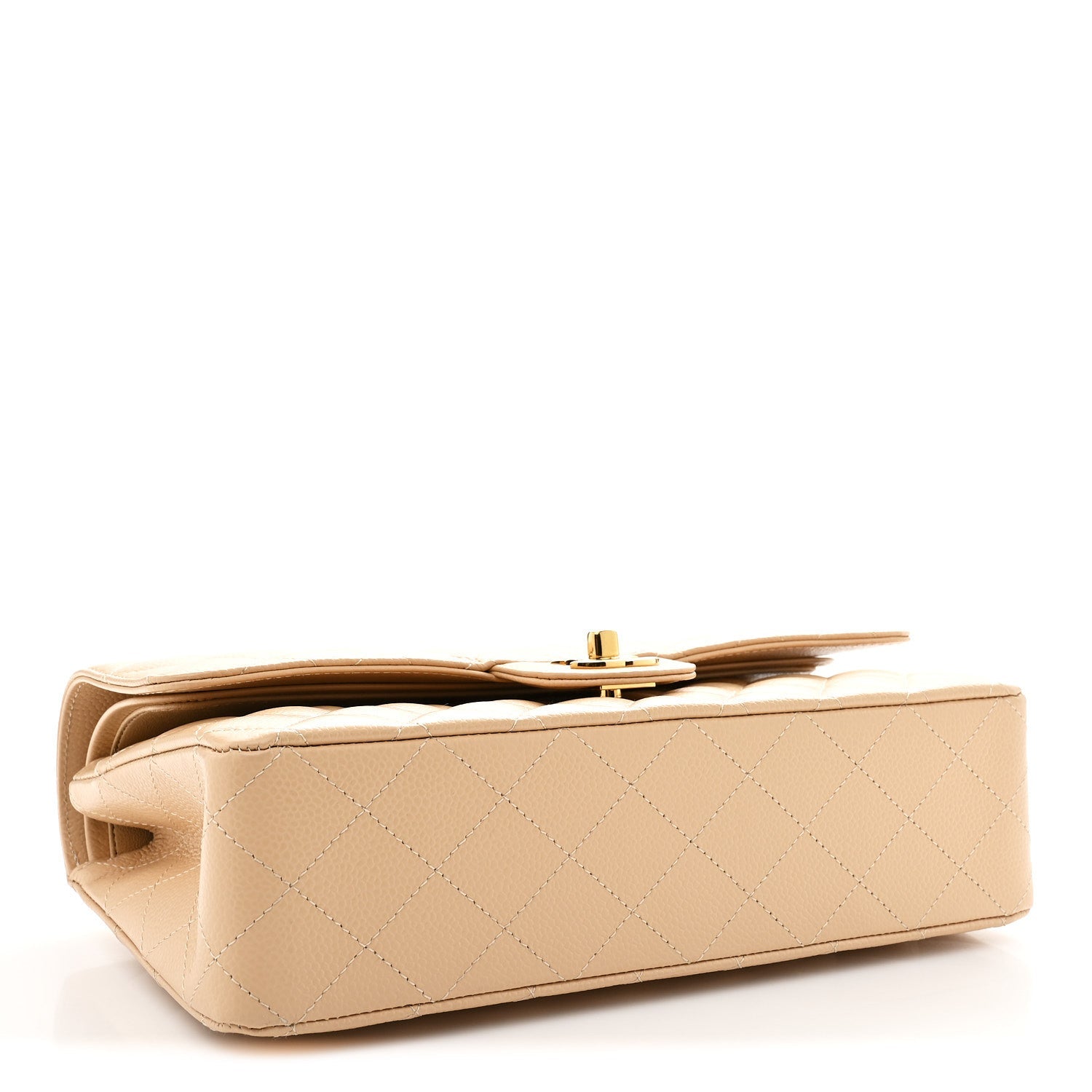 Caviar Quilted Medium Double Flap Beige