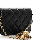 Lambskin Quilted Pearl Crush Flap With Chain Black