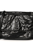 Crinkled Calfskin Matelasse Monogram Large Niki Chain Satchel Black