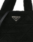 Shearling Nappa Triangle Quilted Patchwork System Tote Black