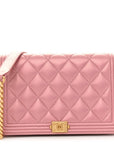 Metallic Lambskin Quilted Boy Wallet On Chain WOC Pink