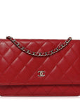 Lambskin Quilted Wallet On Chain WOC Red
