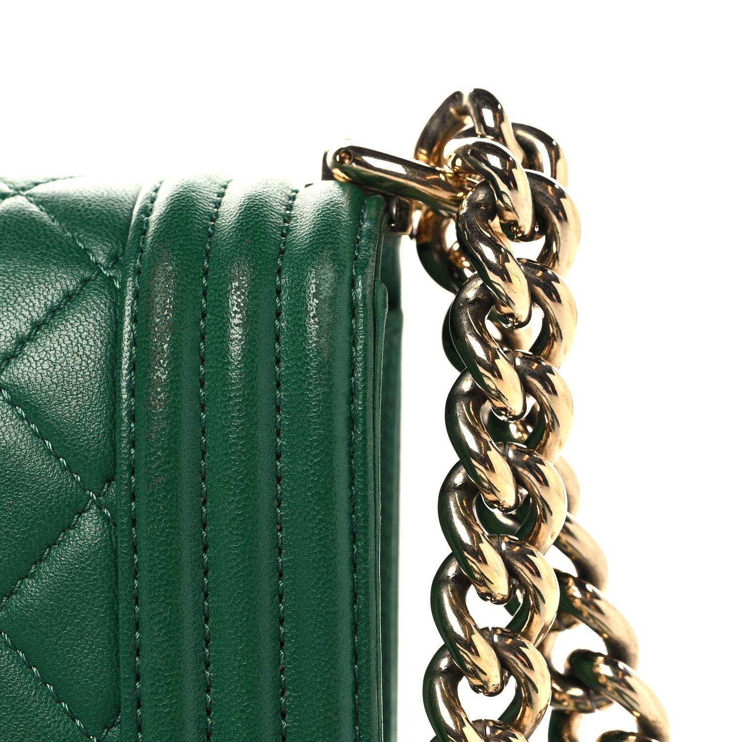 Lambskin Quilted Small Boy Flap Green
