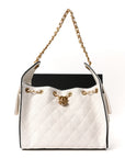 Braided Raffia Calfskin Quilted Small CHNL 25 Handbag White Black