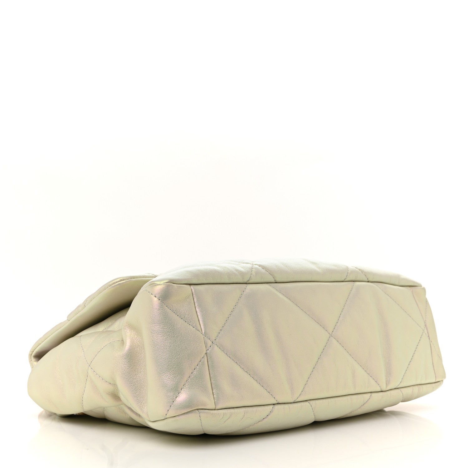 Iridescent Calfskin Quilted Large CHNL 19 Flap White