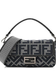Wool Vitello King Houndstooth FF Embroidered Baguette Grigio Anthracite