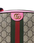 GG Supreme Monogram Textured Dollar Calfskin Web Ophidia Small Crossbody Bag Beige Ebony Fuchsia