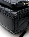 Shiny Crumpled Lambskin Quilted Small Preppy Pocket Camera Case Black