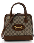 GG Supreme Monogram Azalea Calfskin Small Horsebit 1955 Top Handle Bag Beige Ebony Brown Sugar