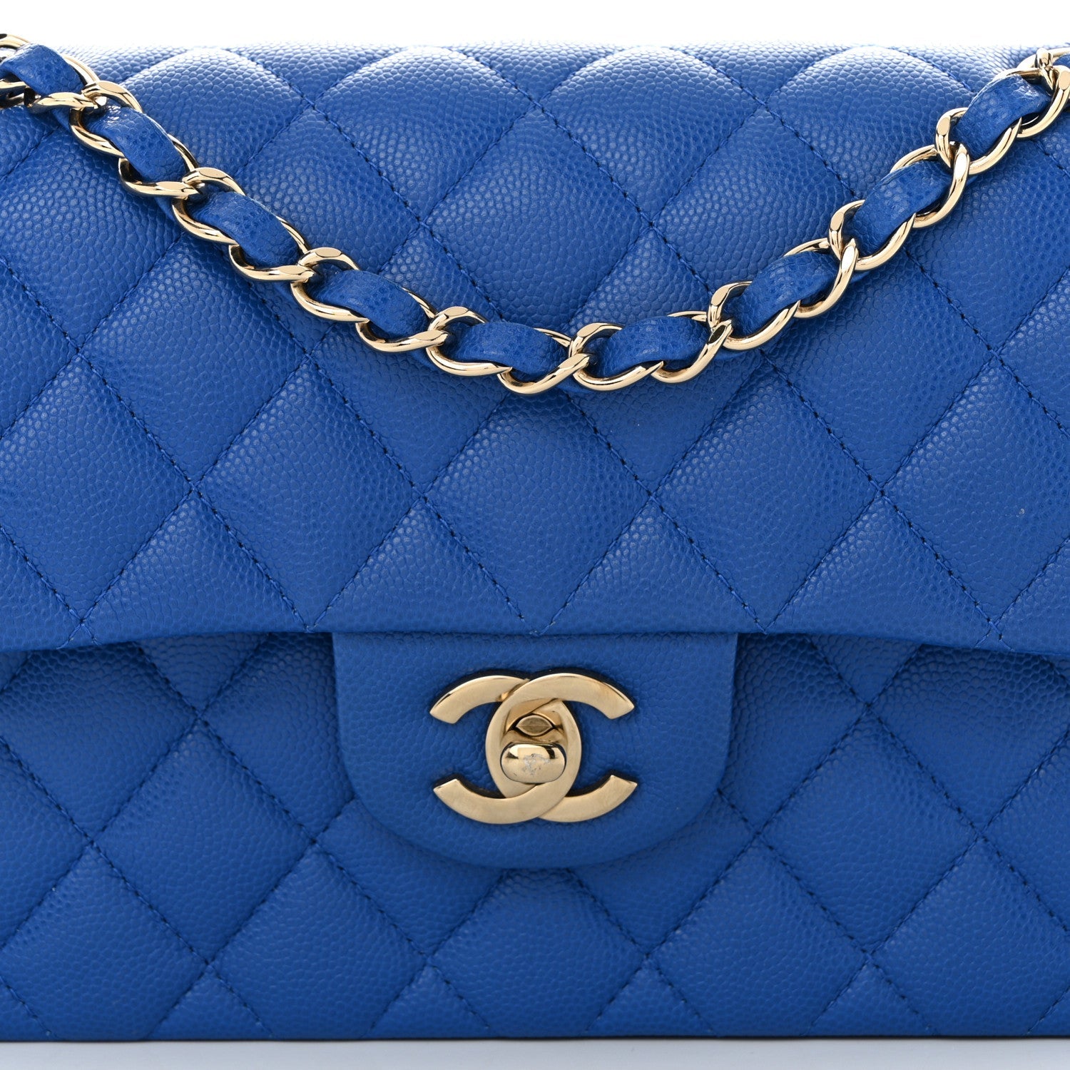 Caviar Quilted Small Double Flap Blue
