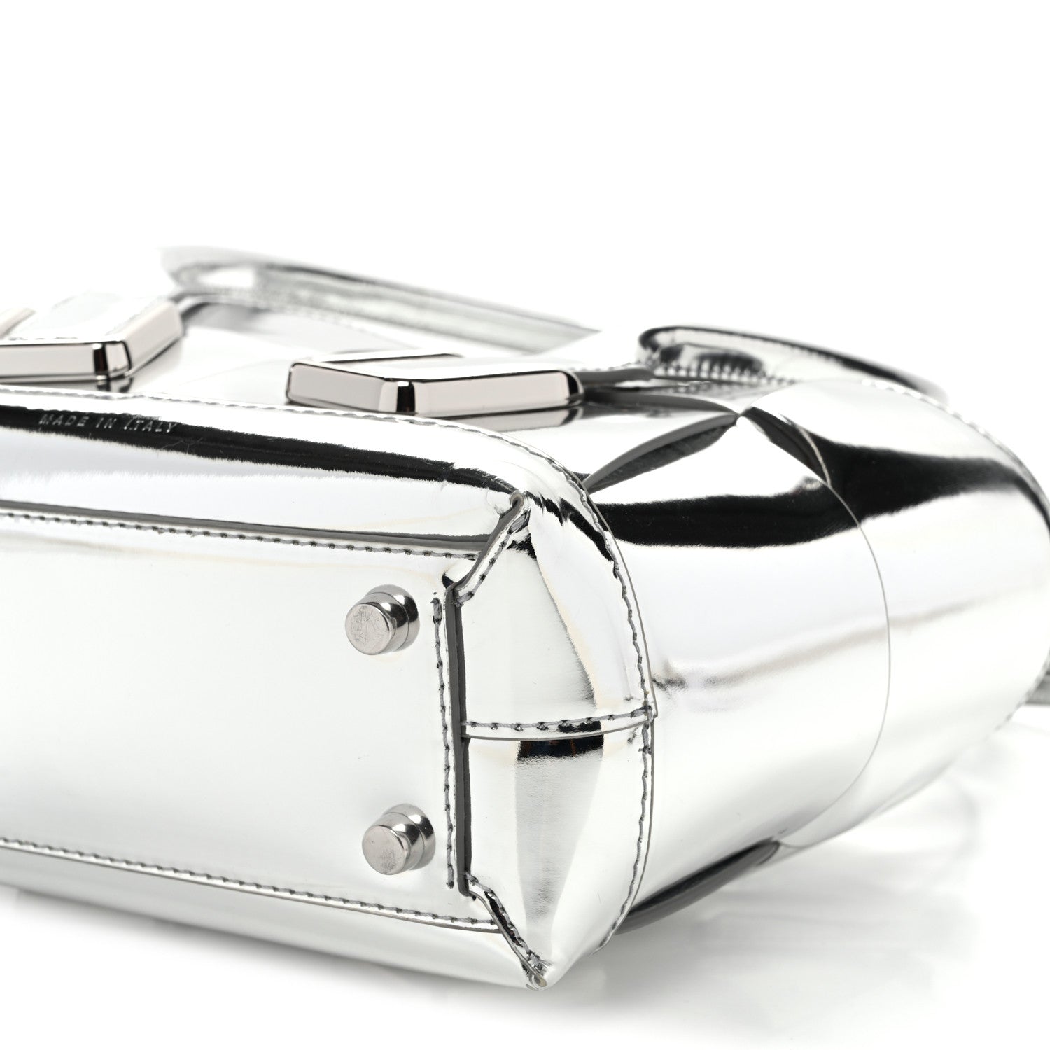 Mirror Laminated Nappa Maxi Intrecciato Mini Arco  Silver