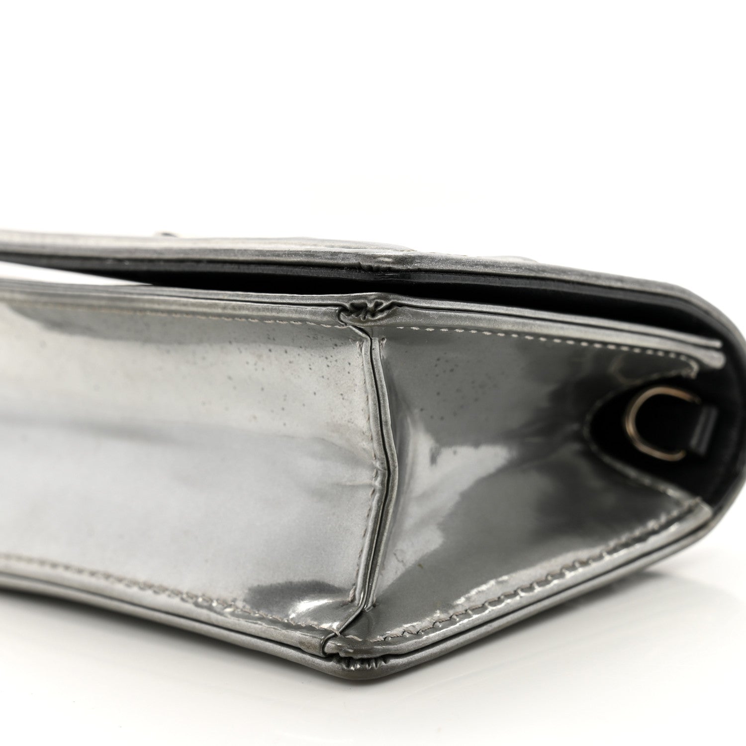 Metallic Patent Micro-Cannage Baby D1ORama Flap Bag Silver