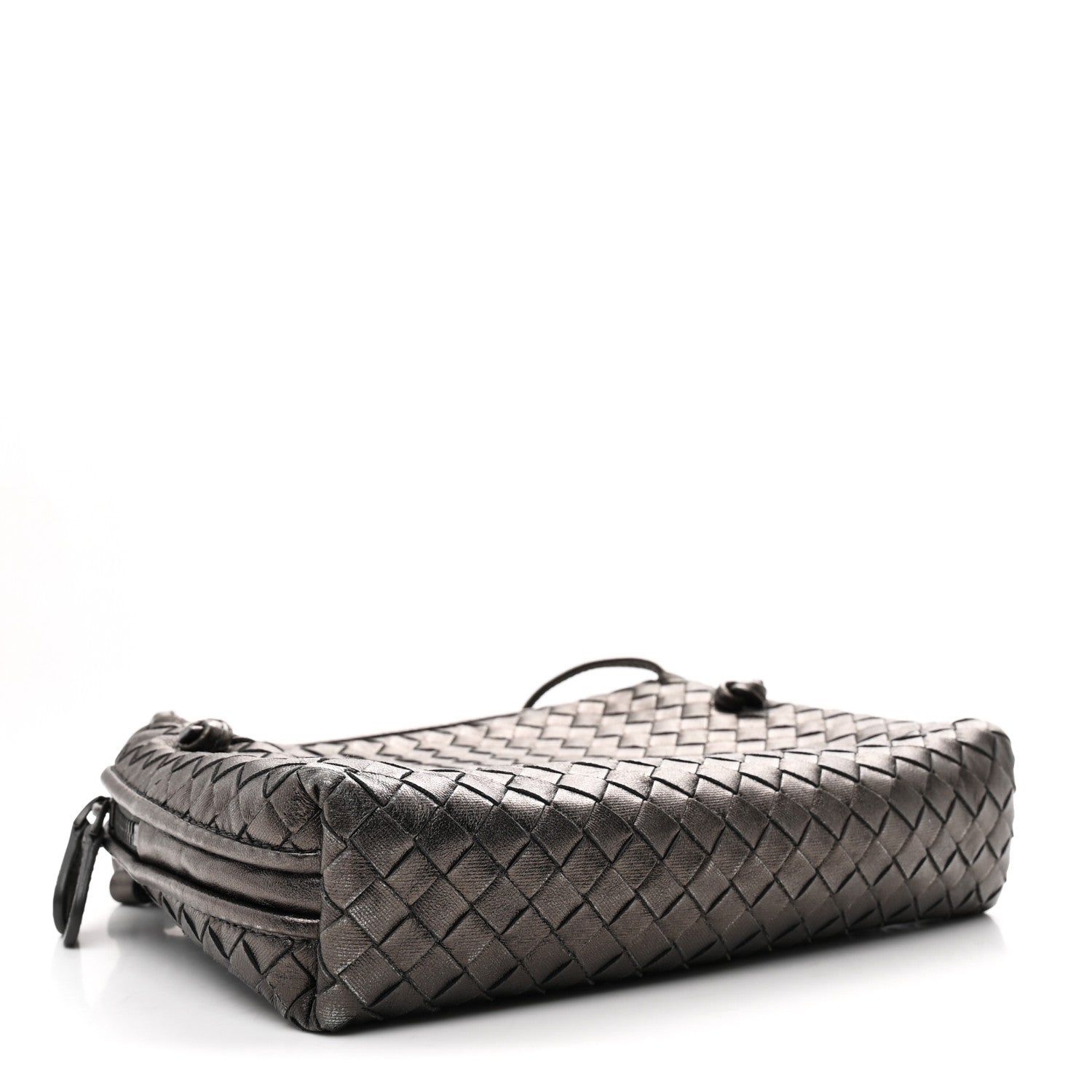 Metallic Nappa Intrecciato Nodini Crossbody Messenger Dark Grey