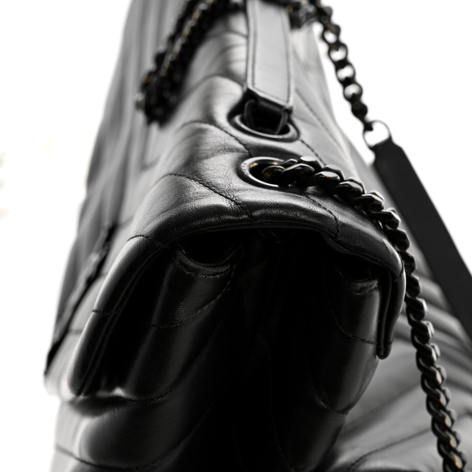 Calfskin Y Quilted Monogram Large Loulou Chain Satchel Black