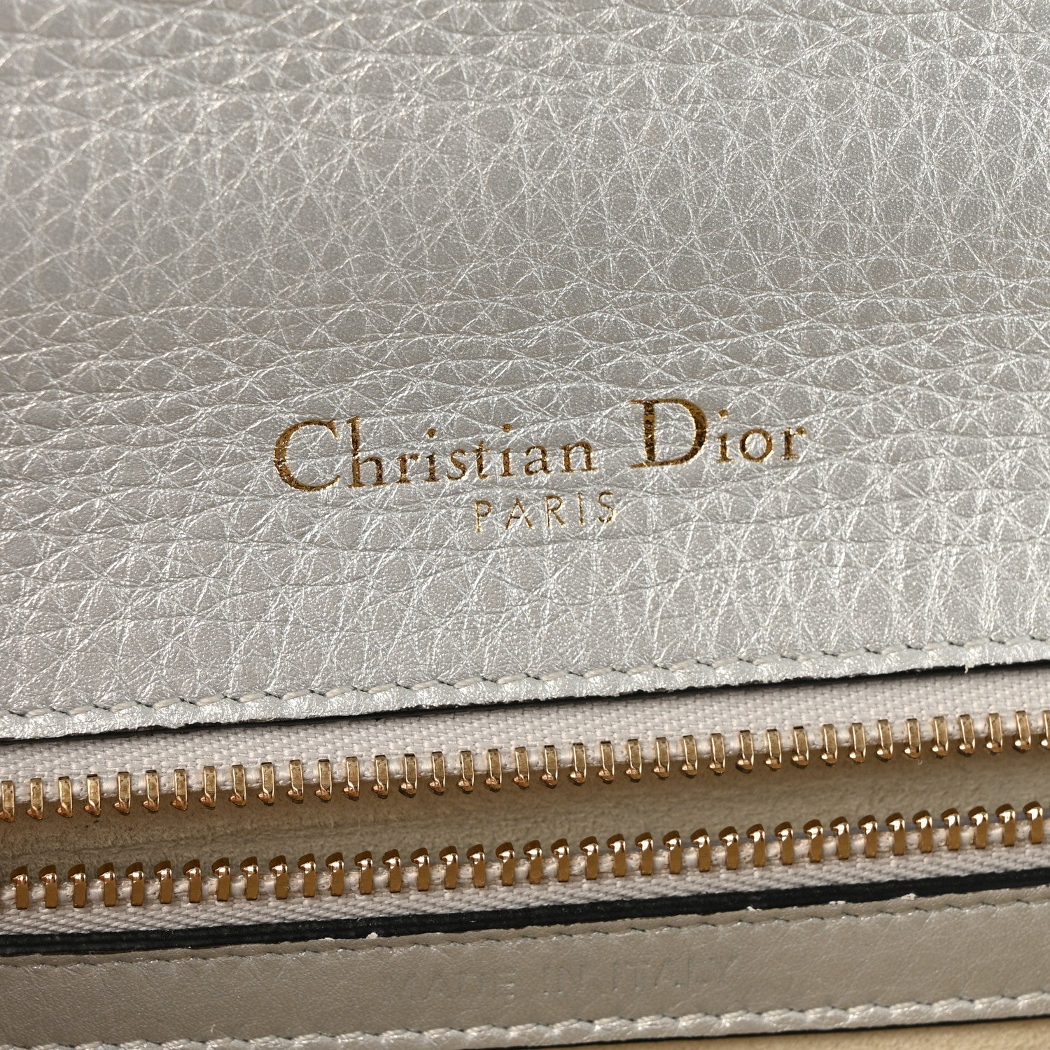 Metallic Grained Calfskin D1ORama Wallet on Chain Pouch Silver
