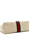 GG Supreme Monogram Textured Dollar Calfskin Web Medium Ophidia Shopping Tote Beige Mystic White Oatmeal