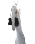 Sheepskin Matelasse Chevron Monogram Large College Satchel Black