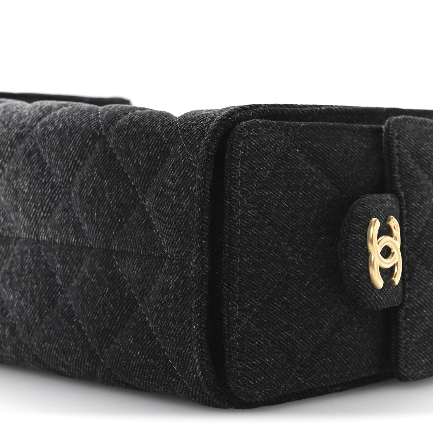 Washed Denim Quilted Mini CHNL 25 Handbag Black