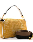 X SARA COLEMAN Canvas Vitello King Seta FF Fish Eye Embroidered Baguette Mostarda White Ice
